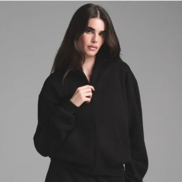 SKIMS Tops - SKIMS Cotton Fleece Zip Up Hoodie Womens XL Onyx Black Sweatshirt Sweater NWT